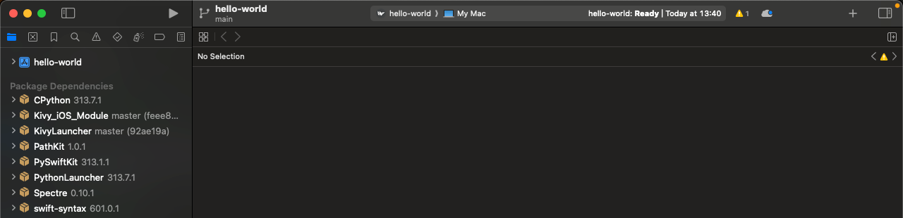 hello-world folder in Xcode